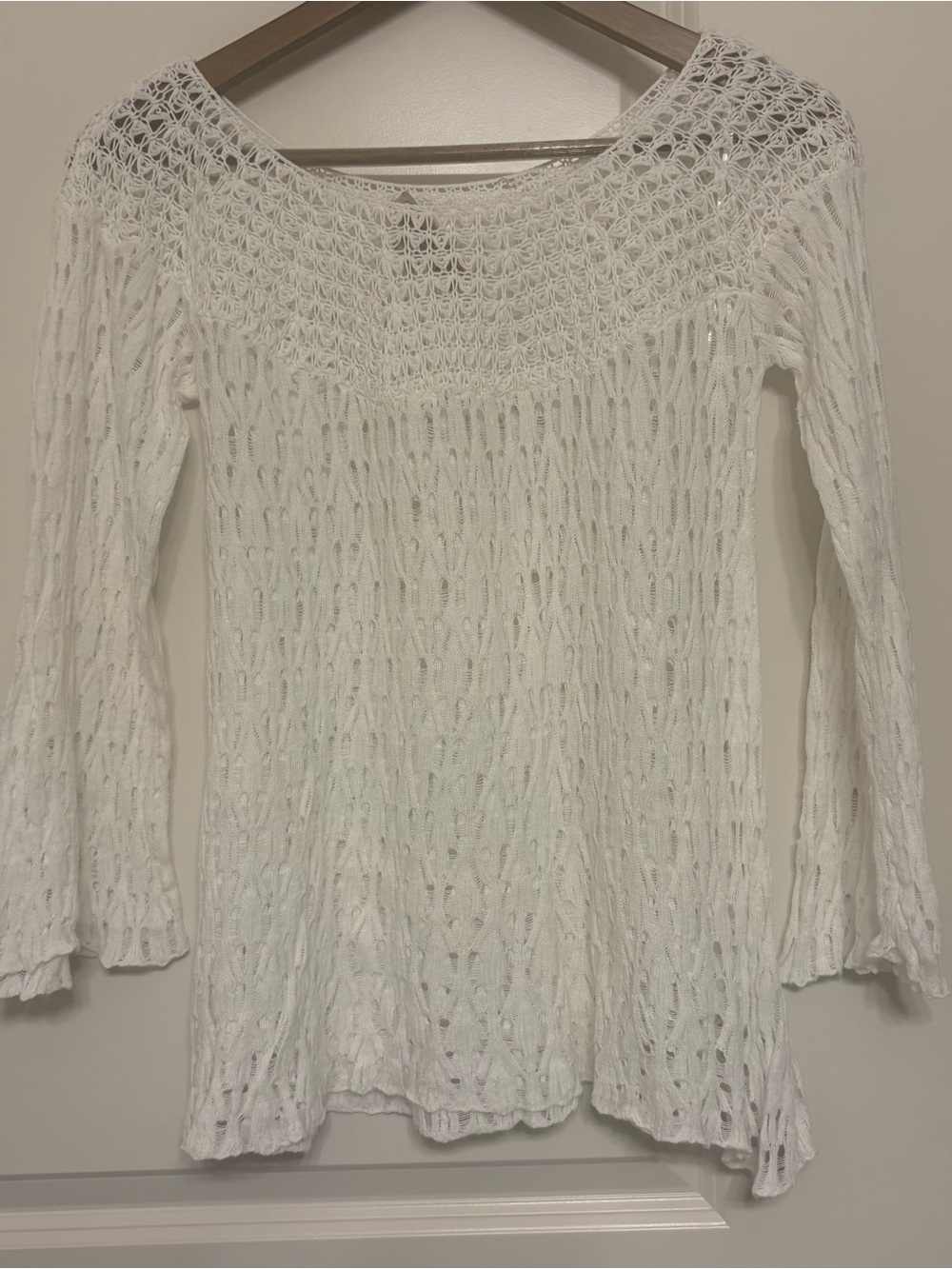 Nine West Vintage America Collection Cream Open-Knit Crochet Shirt